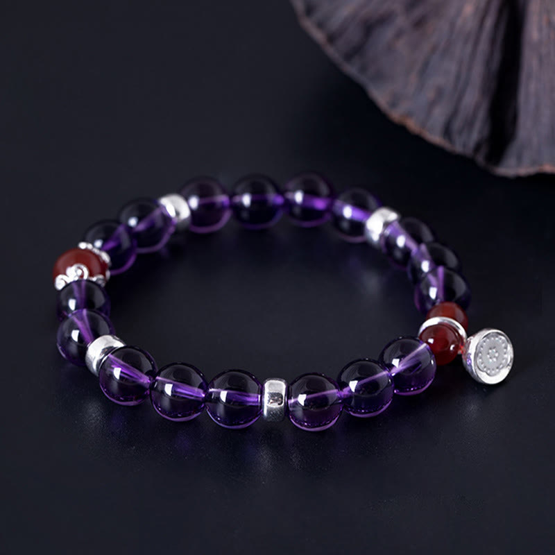 8 mm Amethyst-Rot-Achat-Sterlingsilber-Positivarmband