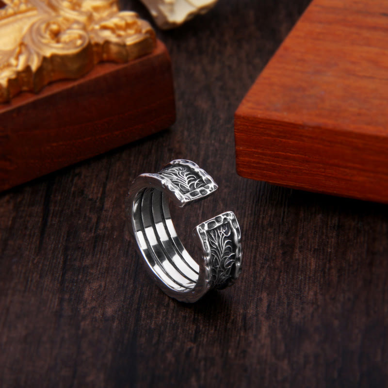 Verstellbarer Ring aus 925er Sterlingsilber mit Blumenmotiv aus der Tang-Dynastie