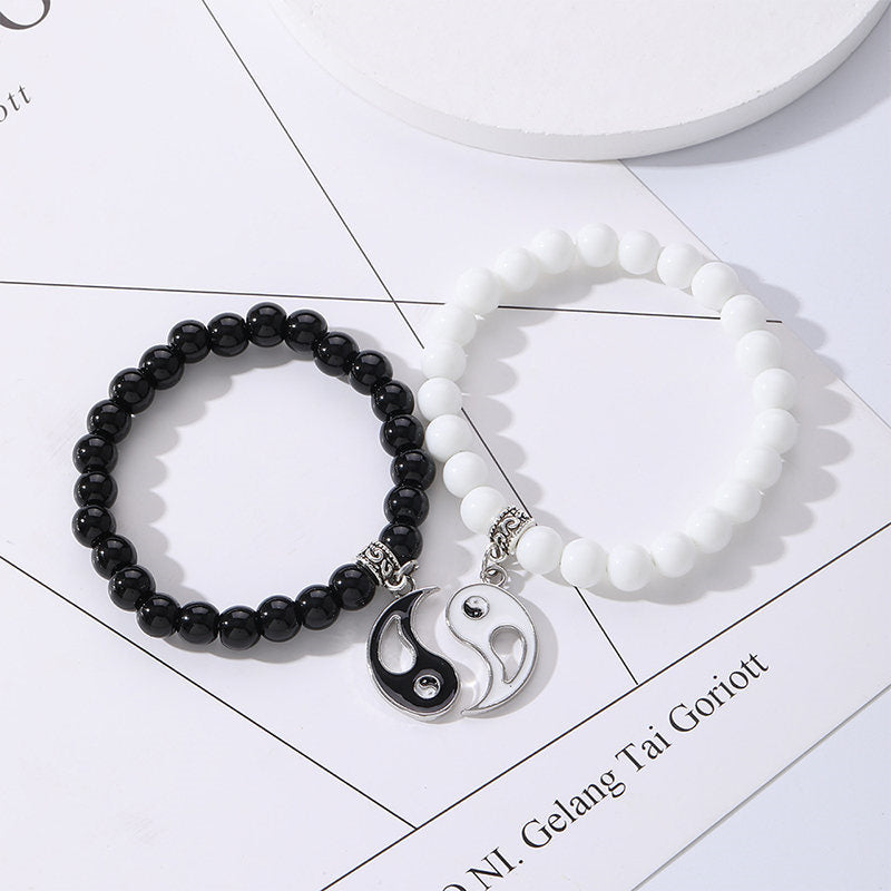 8 mm Yin-Yang-Armband mit schwarzem Onyx und weißem Türkis