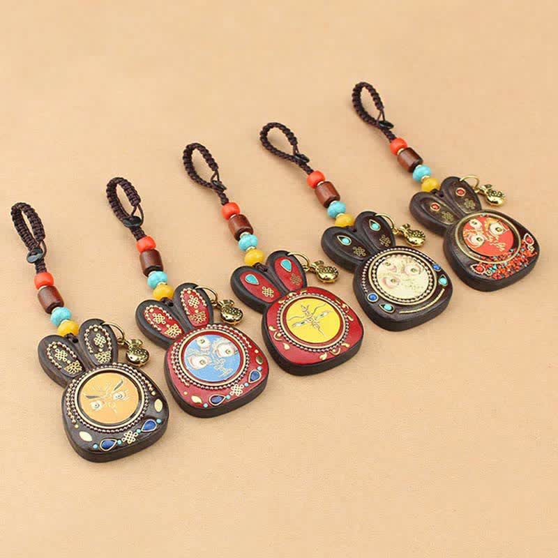 Ebenholz Fünf Gott des Reichtums Thangka Schlüsselanhänger spirituellen Schmuck