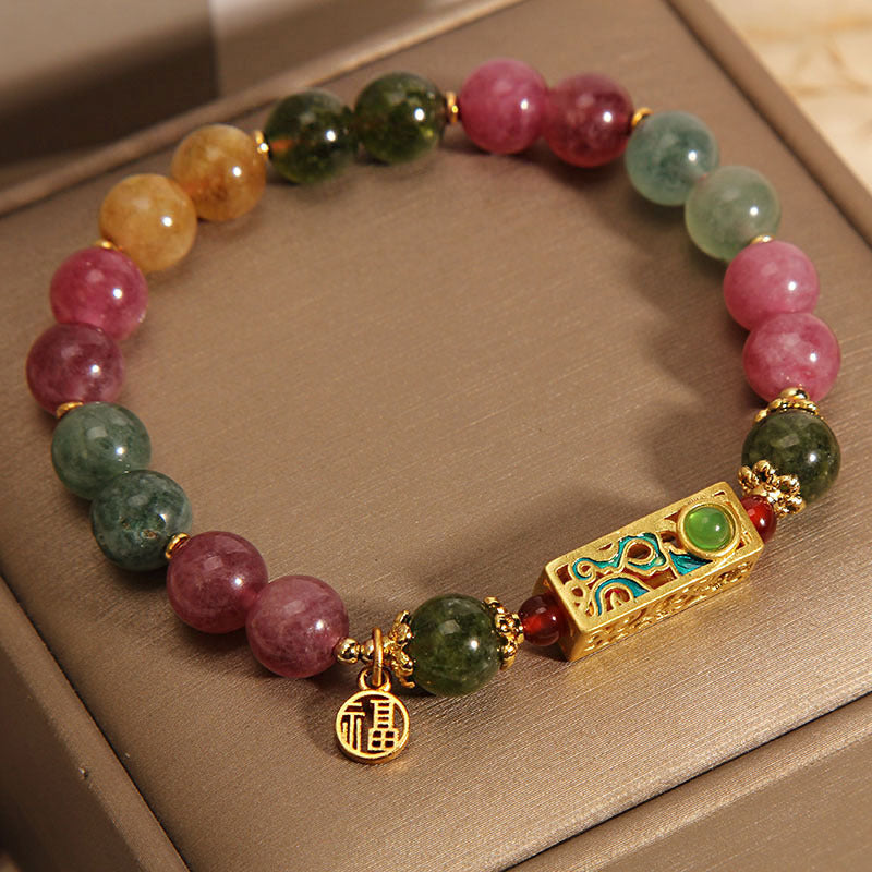 Tourmaline Bracelet with Positive Fu Charm for Happiness