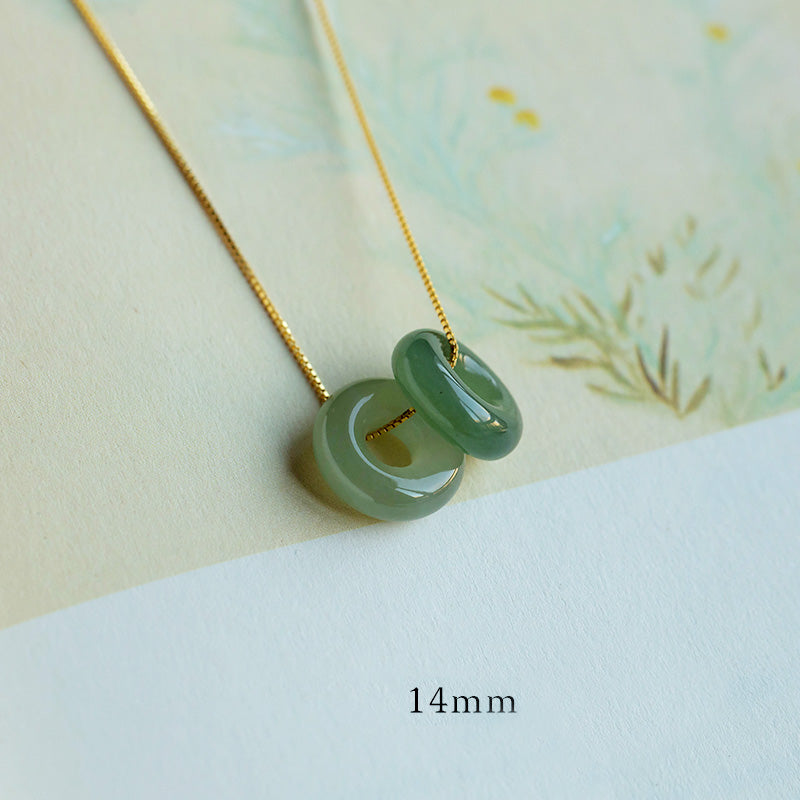 14 mm große Peace-Halskette aus natürlicher Jade und Cyan-Jade für Glück und Fülle