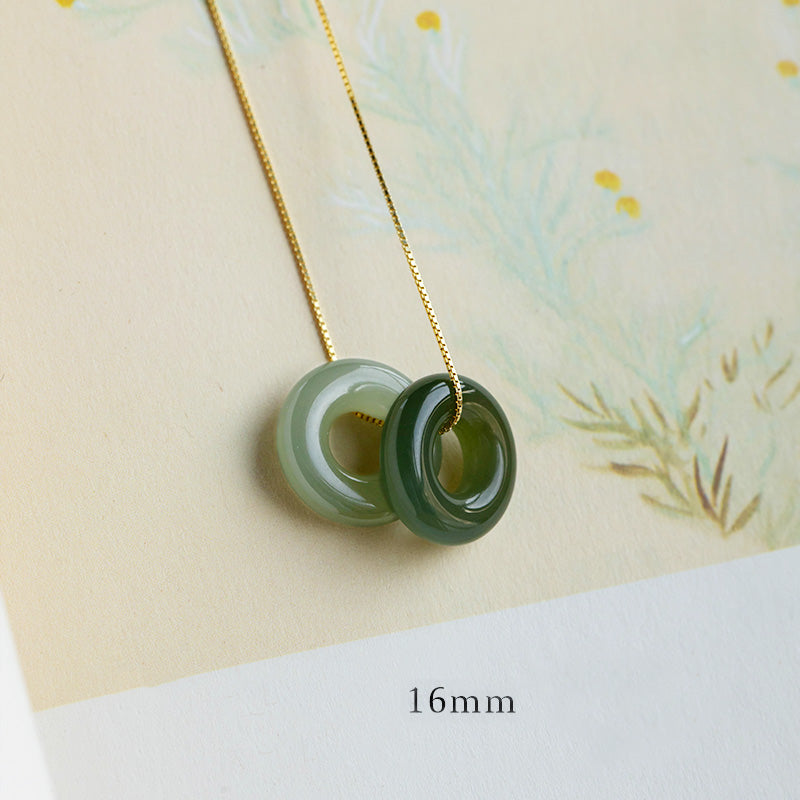 14 mm große Peace-Halskette aus natürlicher Jade und Cyan-Jade für Glück und Fülle
