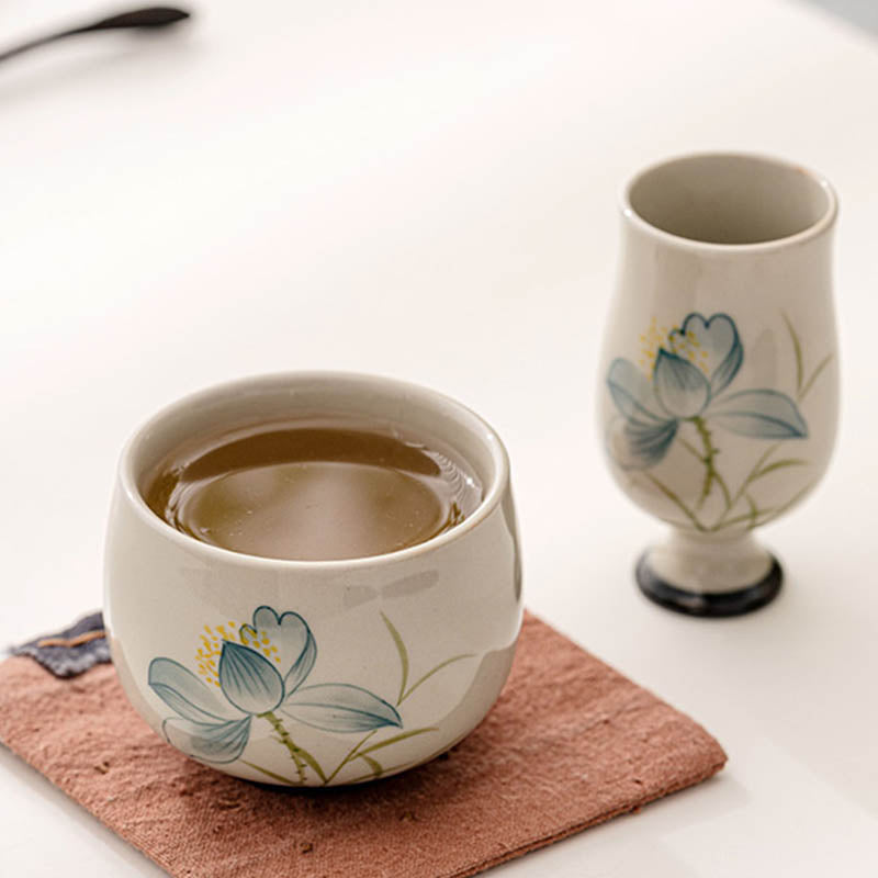 Handbemalte Lotus-Teetasse aus Keramik, 70 ml | Kung-Fu-Tee