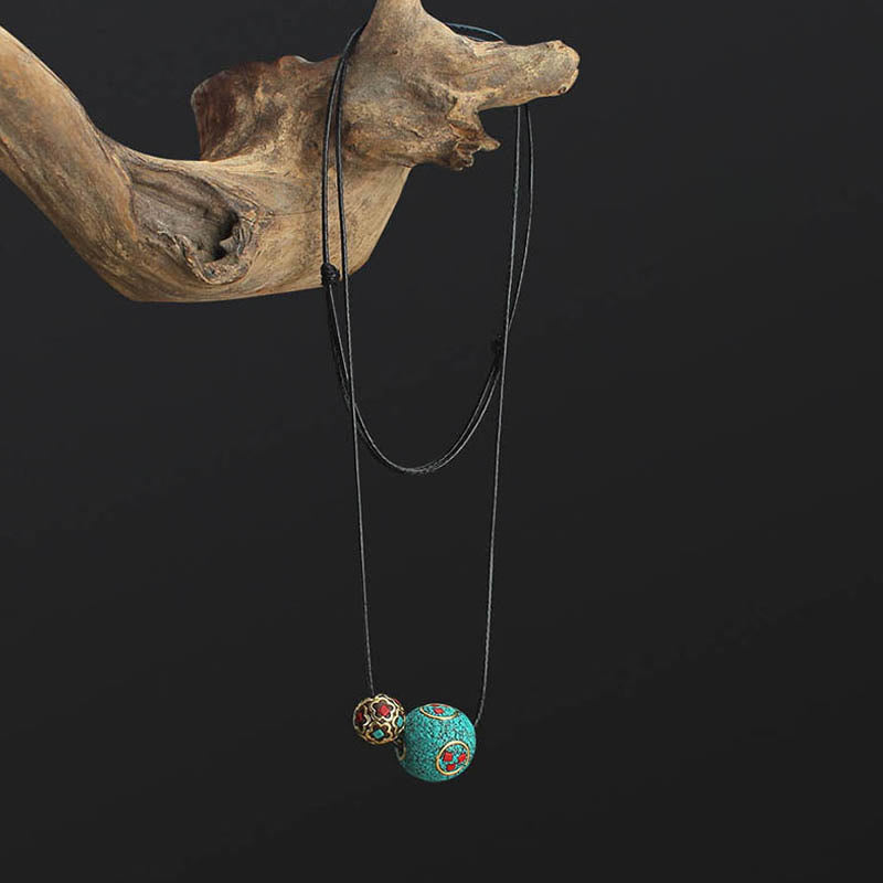 Turquoise Double Bead Protection Necklace Pendant