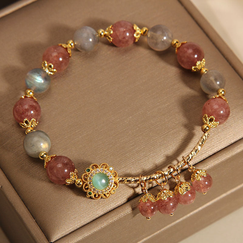Moonstone Bracelet with Strawberry Quartz 14-16cm Healing Charm