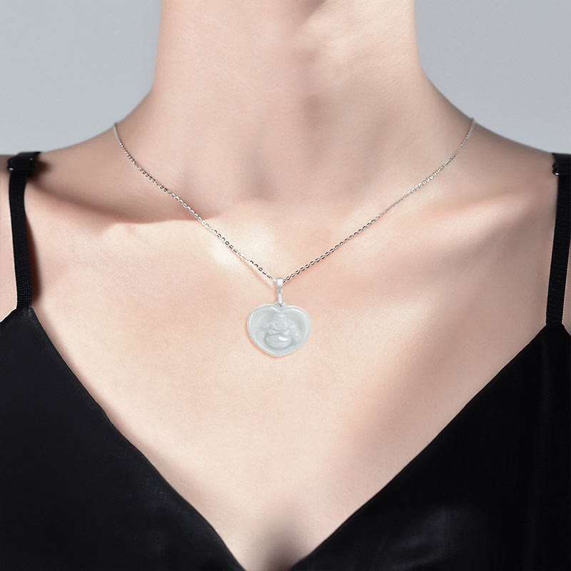 Buddha-Halskette aus weißer Jade für Glück | Anhänger aus Sterlingsilber