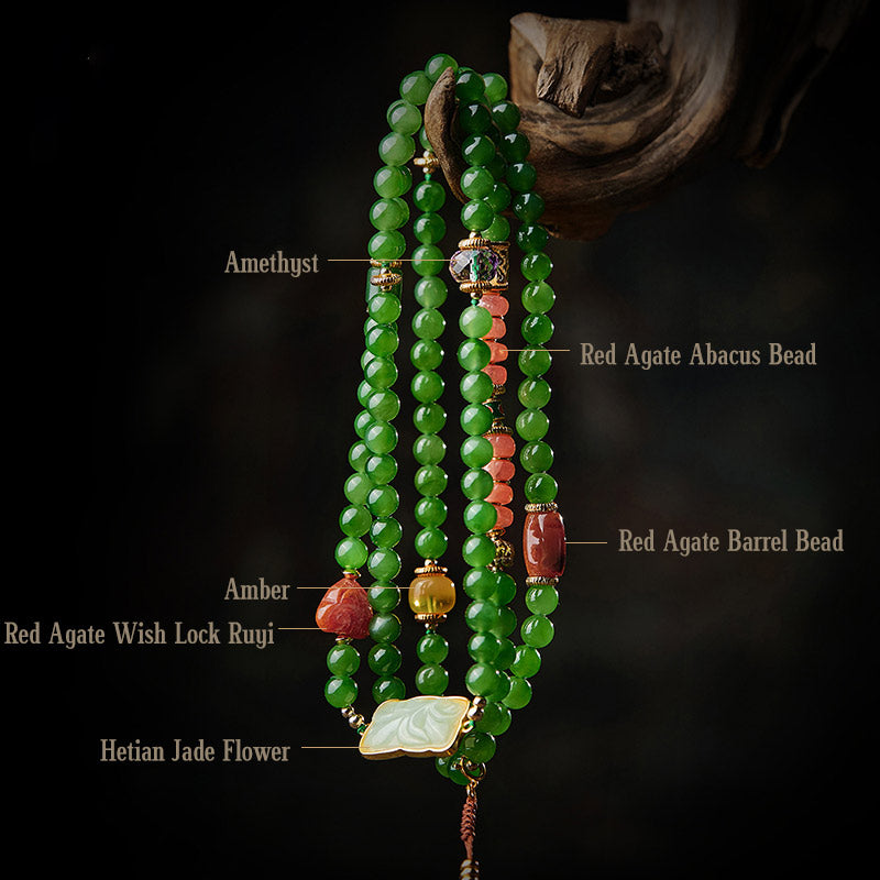 Buddha-Armband aus 108 Perlen aus Cyan-Jade für Glück und heilende Harmonie