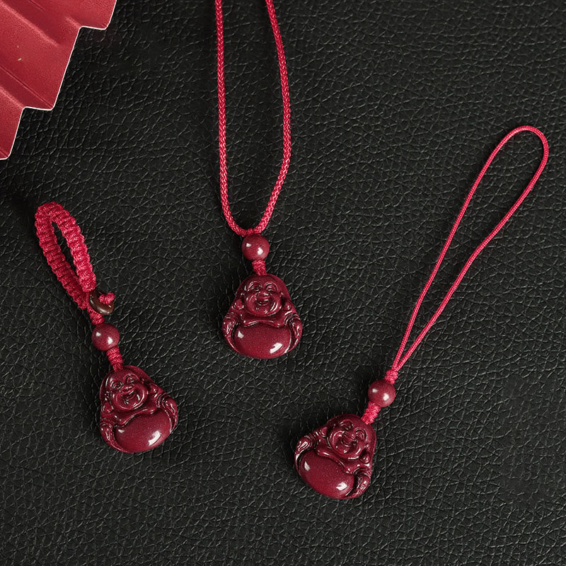 Lachender Buddha Zinnober Halskette Anhänger Segen Charme