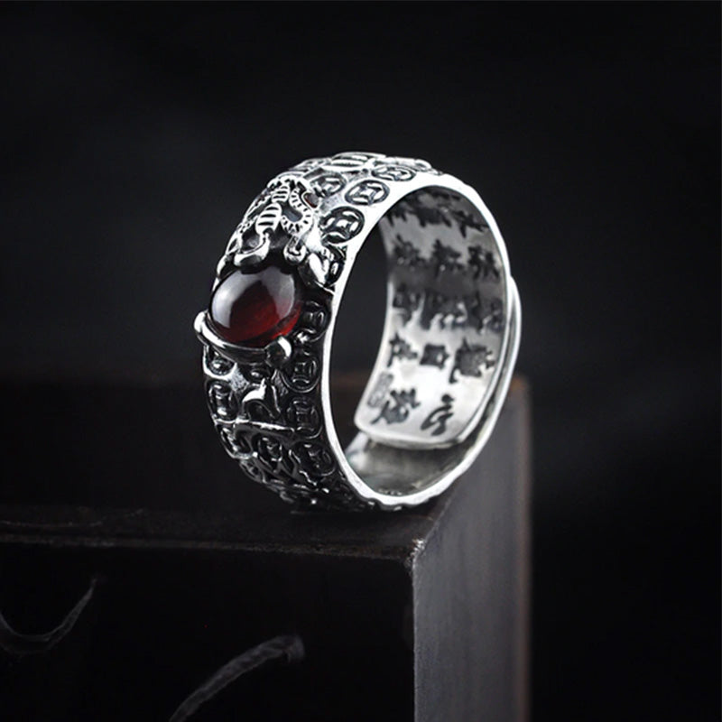PiXiu Roter Granat-Reichtumsring | Feng Shui Unisex 10mm