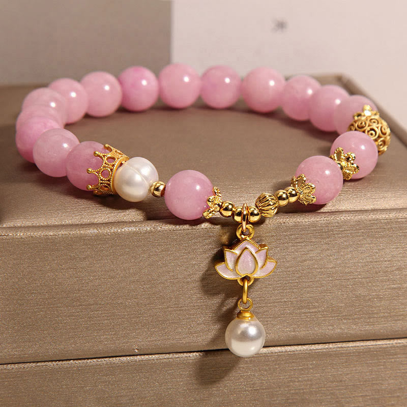 8 mm authentisches rosa Jadeperlen-Lotus-Charm-Armband