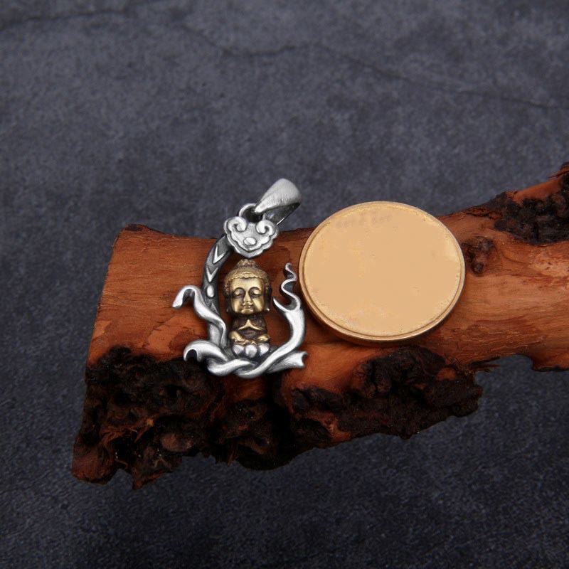 Buddha-Halskette aus 925er Sterlingsilber mit Ruyi-Griff für Mitgefühl