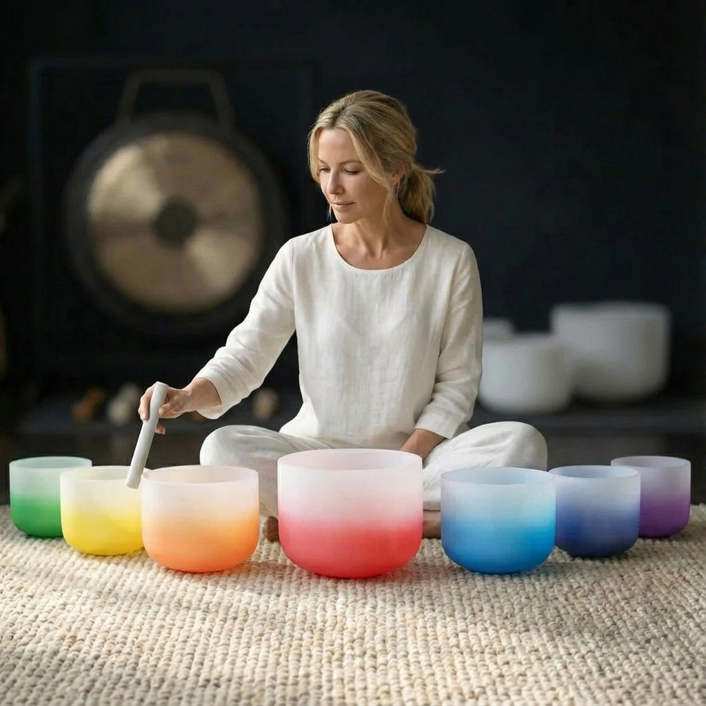 Aria Gradient Chakra Kristall-Klangschalen-Set für Meditation