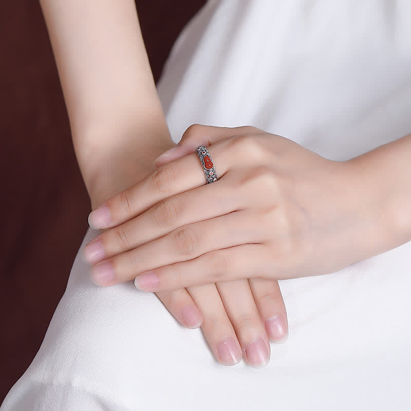 Unisex-Jadering aus 925er Sterlingsilber mit rotem Achat und Cyan-Jade-Segen