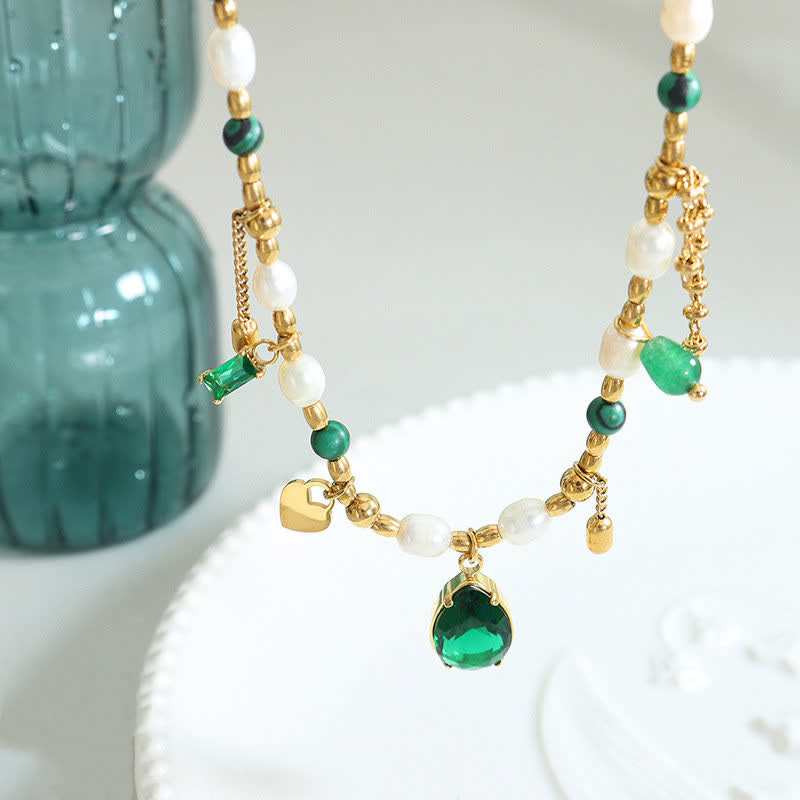 Calm Pearl Halskette Anhänger mit Zirkon & Türkis 18K Gold