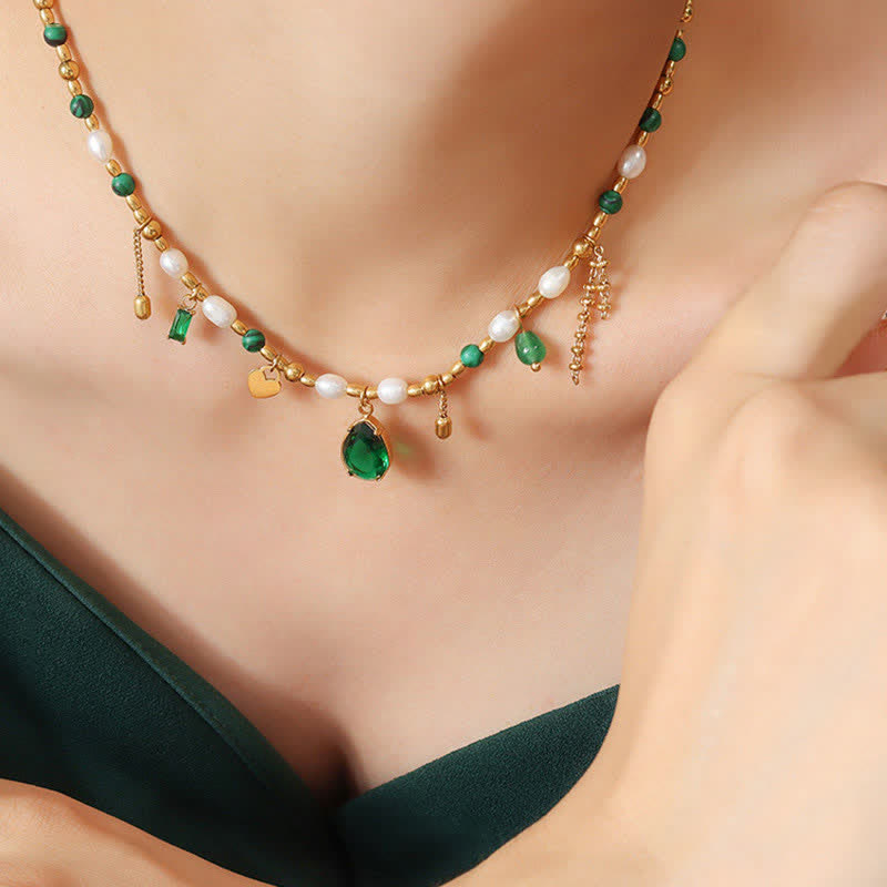Calm Pearl Halskette Anhänger mit Zirkon & Türkis 18K Gold