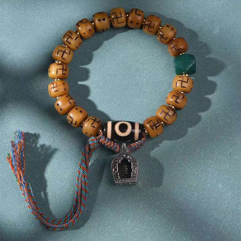 Kamelknochen-Swastika-Dzi-Buddha-Armband für Glück und Schutz