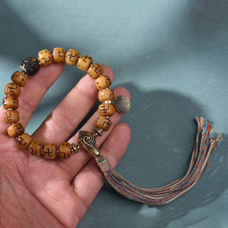 Kamelknochen-Swastika-Dzi-Buddha-Armband für Glück und Schutz