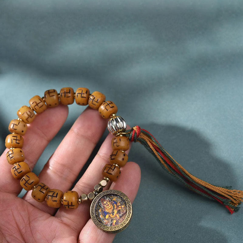 Kamelknochen-Swastika-Dzi-Buddha-Armband für Glück und Schutz