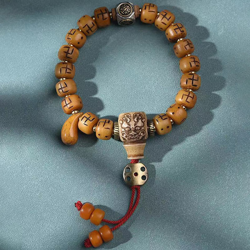 Kamelknochen-Swastika-Dzi-Buddha-Armband für Glück und Schutz