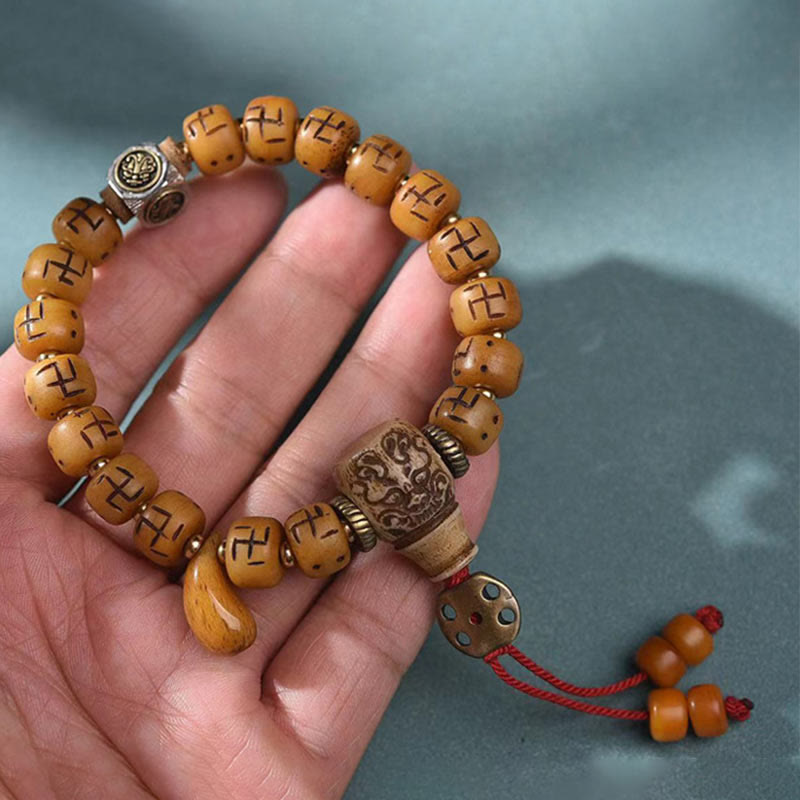 Kamelknochen-Swastika-Dzi-Buddha-Armband für Glück und Schutz