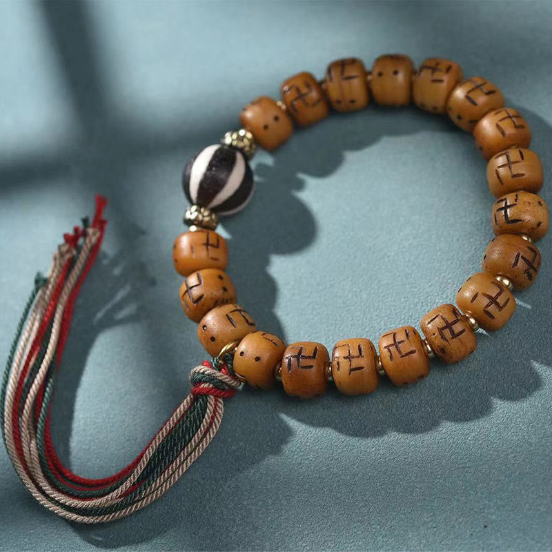 Kamelknochen-Swastika-Dzi-Buddha-Armband für Glück und Schutz