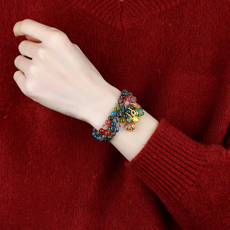 Candy Achat Dreifach-Wickelarmband | Familienstärke & Segen