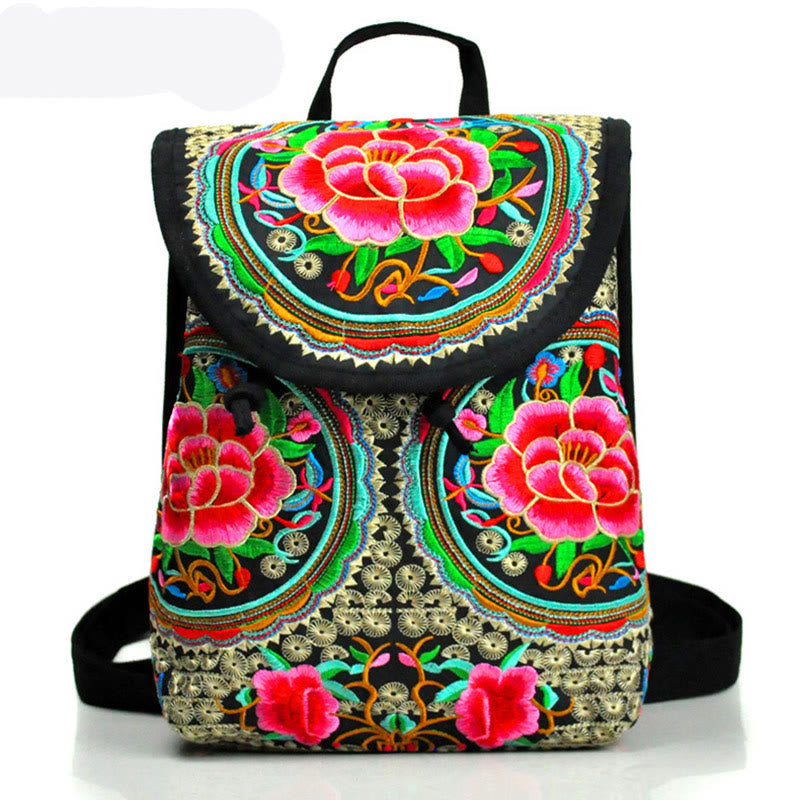 Canvas-Rucksack mit Pfingstrose & chinesischer Geldbaum-Stickerei – Wohlstandssymbol