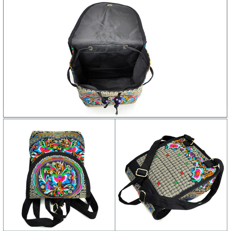 Canvas-Rucksack mit Pfingstrose & chinesischer Geldbaum-Stickerei – Wohlstandssymbol