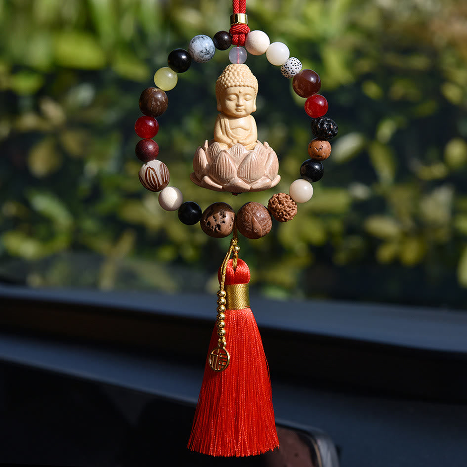Auto-Anhänger | Bodhi-Samen, Lotus, Buddha-Fu-Symbol, 40 cm