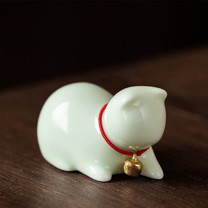 Mini Ceramic Cat Tea Pet | Sitting & Standing Figurine 5cm