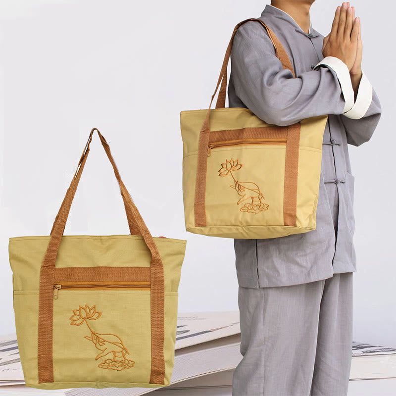 Spirituelle Canvas-Tragetasche mit Lotus-Stickmuster