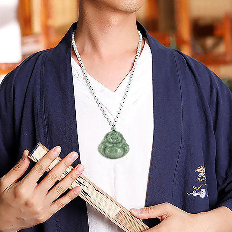 Lachender Buddha Cyan Jade Harmonie Halskette