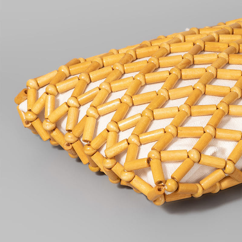 Handgewebte Netztasche mit hohlen Holzperlen | Spiritueller Schmuck