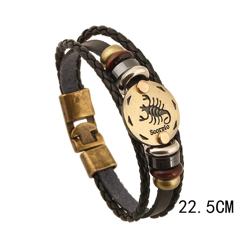 12 Sternbilder Zodiac Hämatit Leder Charm Armband