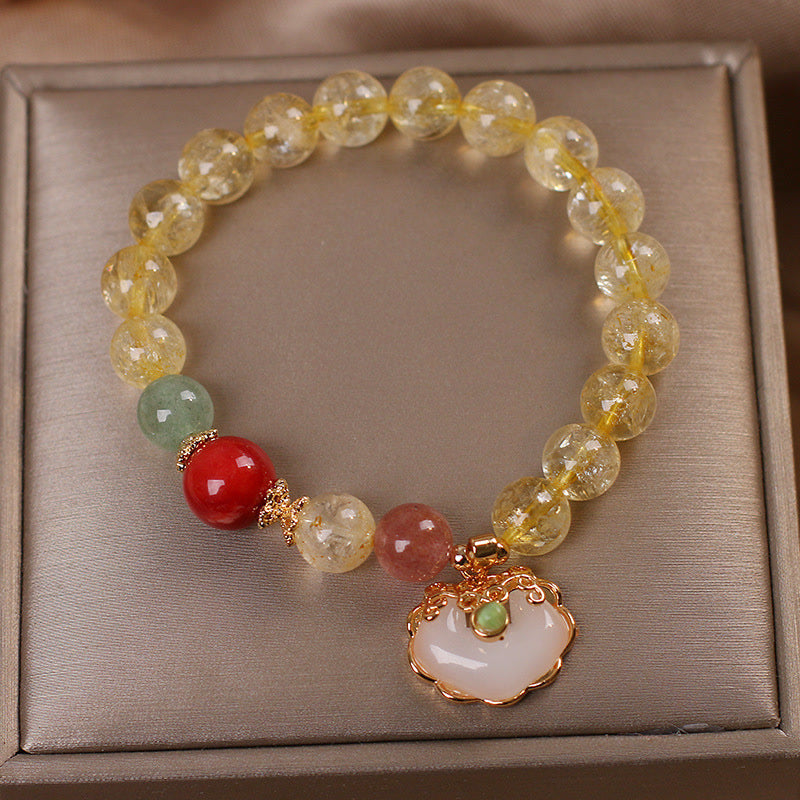 Natural Citrine Protection Charm Bracelet 15-20cm