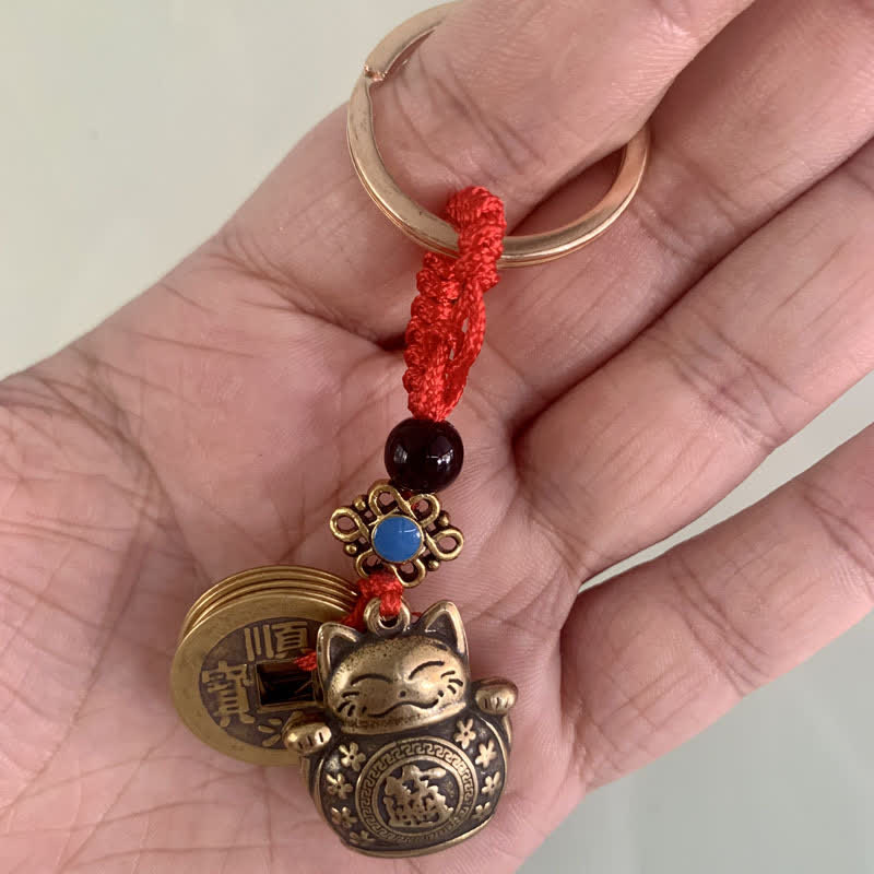Feng Shui Fünf Kaiser Münzen Glückskatze Reichtum Schlüsselanhänger