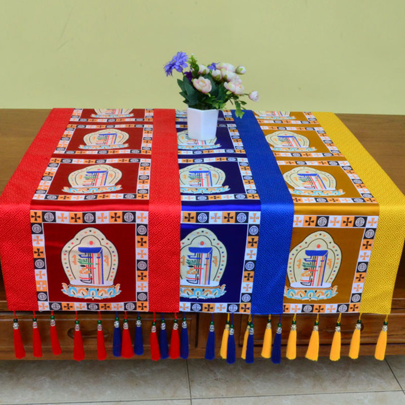 Meditationsaltarmatte mit tibetischem Vajra und glückverheißenden Symbolen, 95 x 33 cm