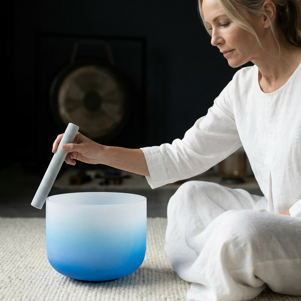 Kristallklangschale - Meditationsschale für das Halschakra mit G-Note