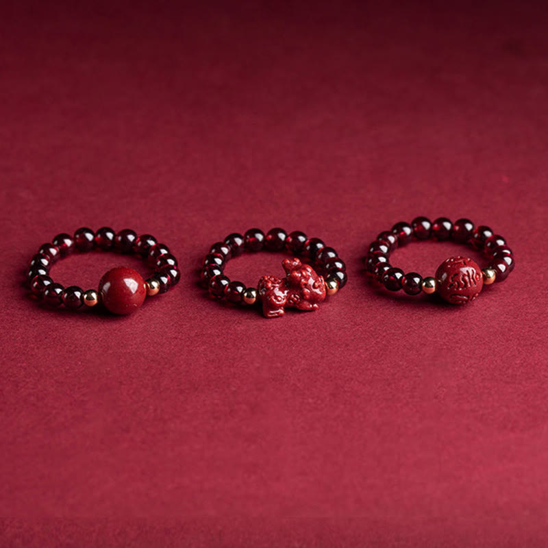 Adjustable Garnet PiXiu Ring with Om Mani Padme Hum for Protection