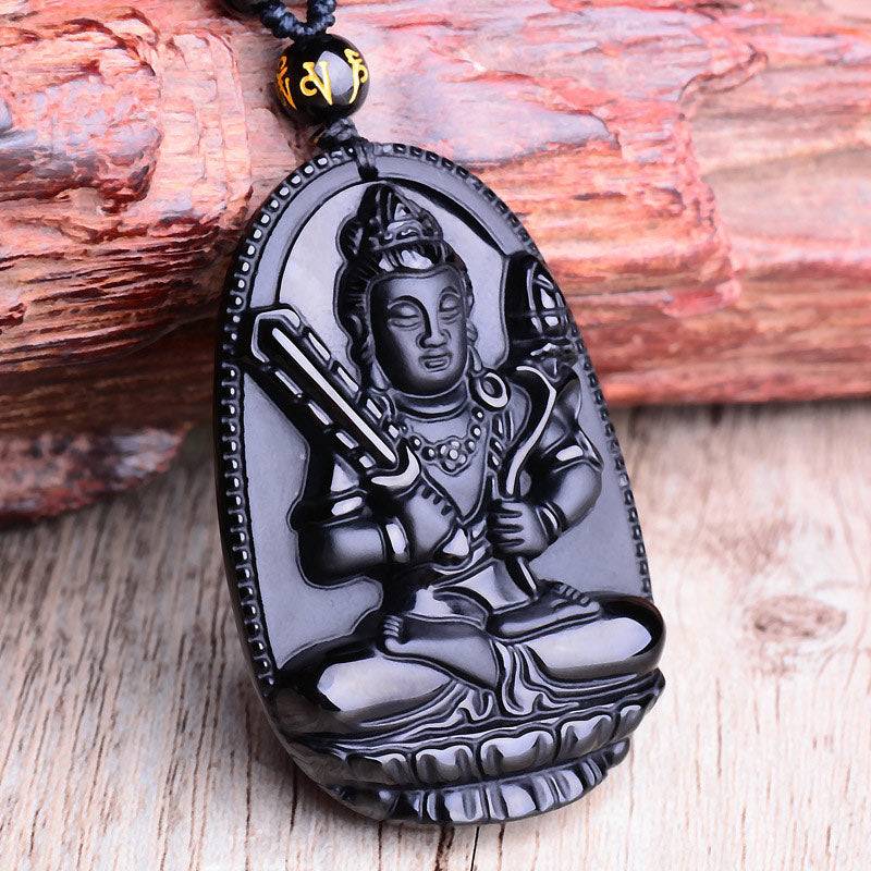 Obsidian Buddha Amulet Necklace with Chinese Zodiac | Protection