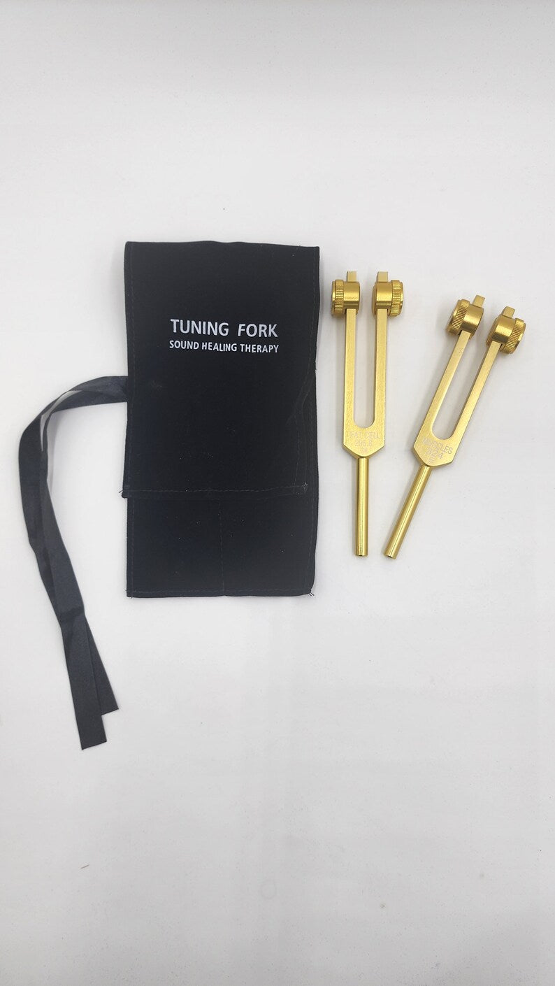 Gold Tuning Forks with Black Pouch for Cellulite Tuning Fork Set 295.80 Hz & 324 Hz