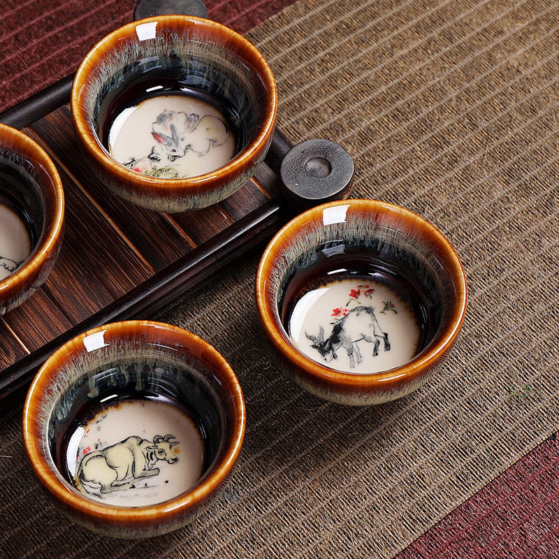 Keramik-Teetasse mit 12 chinesischen Sternzeichen, 73 ml, für Teeritual