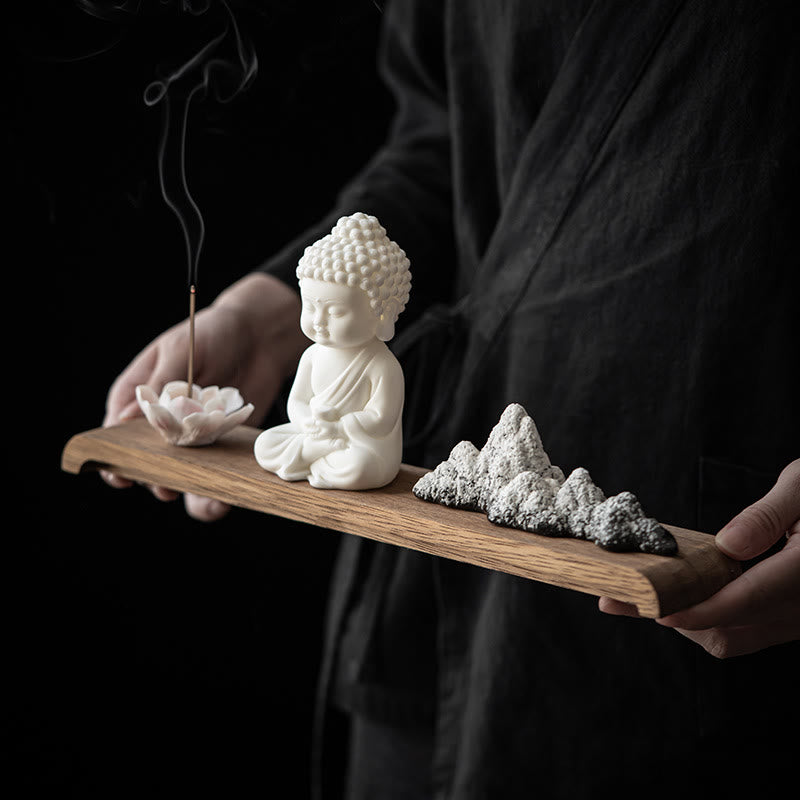 Räuchergefäß aus Keramik mit Buddha-Motiven und Lotus- und Meditationsmotiven