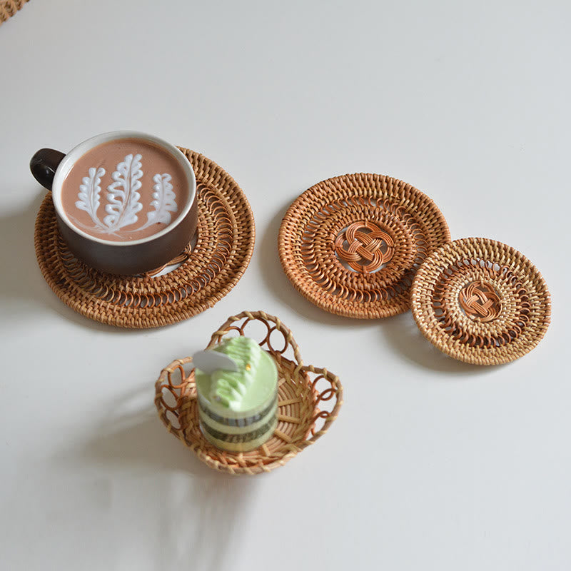 Keramik-Bechermatte aus Rattan mit Blumenmuster | 10 cm Untersetzer