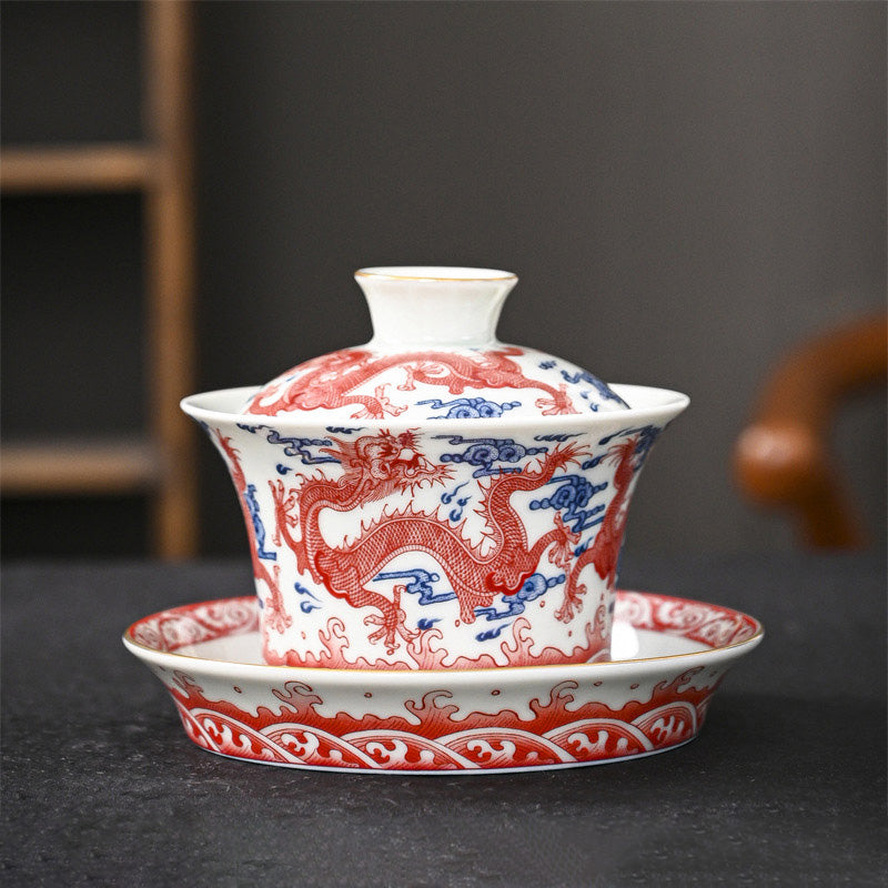 Keramik Jingdezhen Dragon Phoenix Gaiwan Teetasse 170 ml