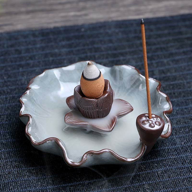 Keramik-Lotus-Rückfluss-Räuchergefäß für Meditation