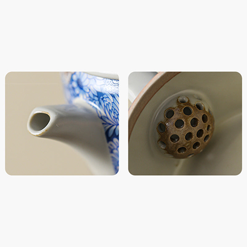 Teetassen-Set aus Keramik mit Lotus-Chrysanthemenmotiv und Teekanne, 140 ml