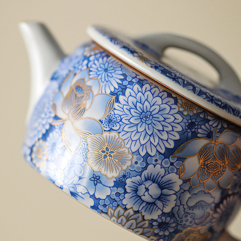 Teetassen-Set aus Keramik mit Lotus-Chrysanthemenmotiv und Teekanne, 140 ml