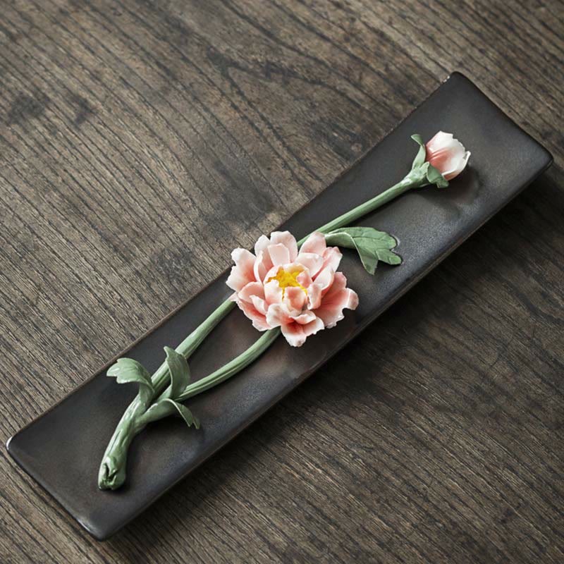 Keramik-Räuchergefäß mit Lotus-Pfingstrosen-Rose, 26 cm, spirituell